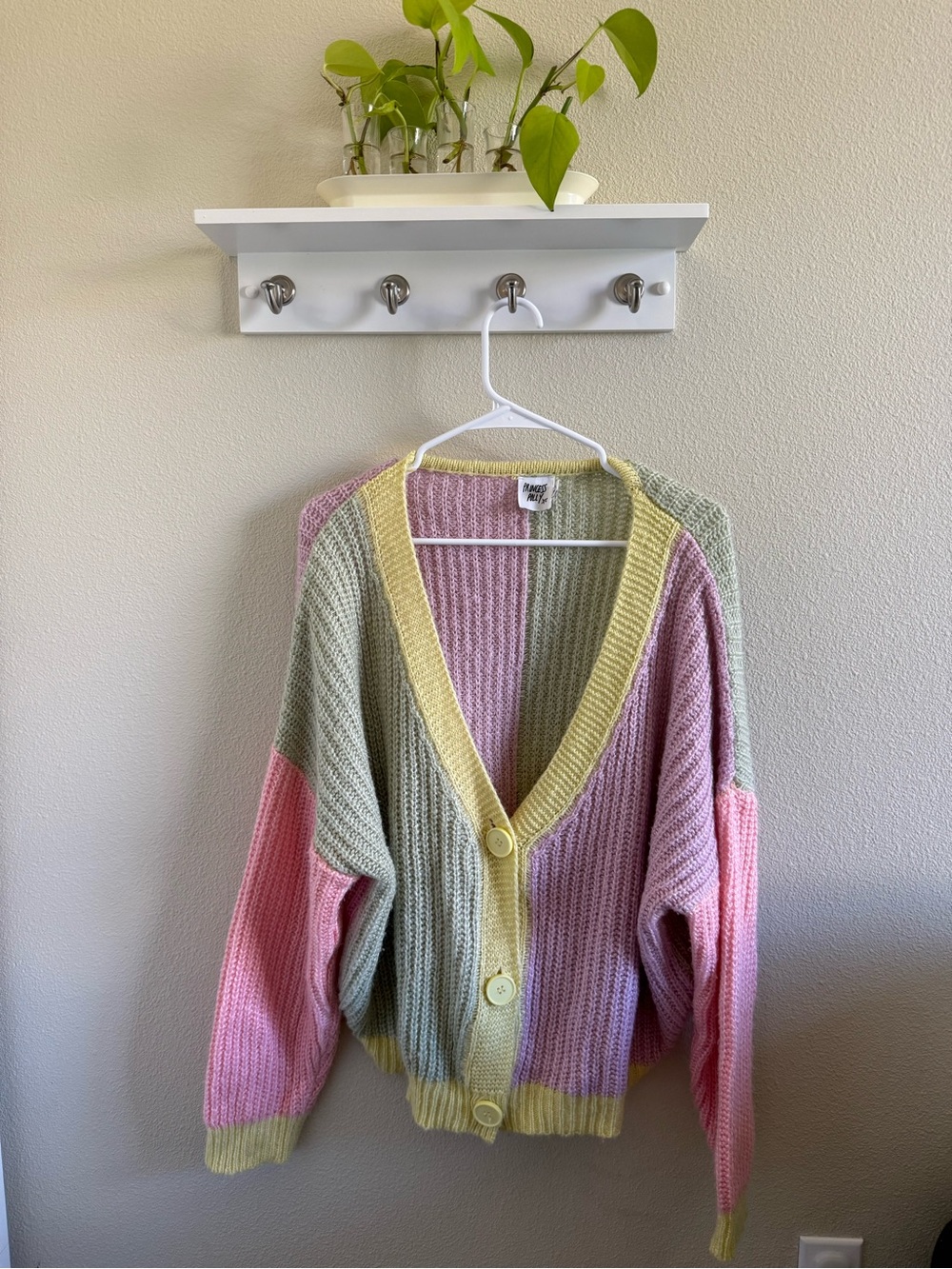Princess Polly Pastel Colorblock V-Neck Button Cardigan - Pink, Green & Yellow